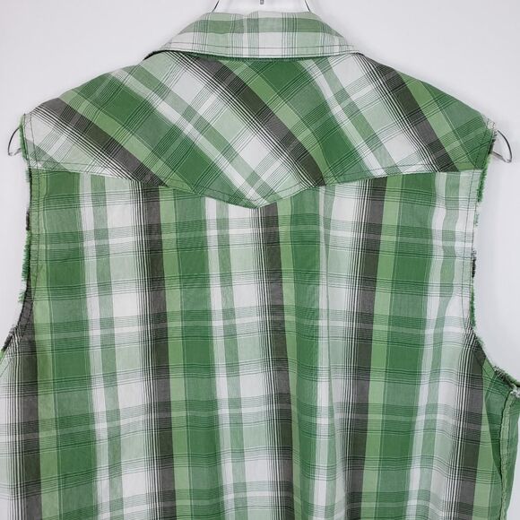 C.E. Schmidt workwear mens shirt Sleeveless green plaid snap front western farm - Picture 4 of 4